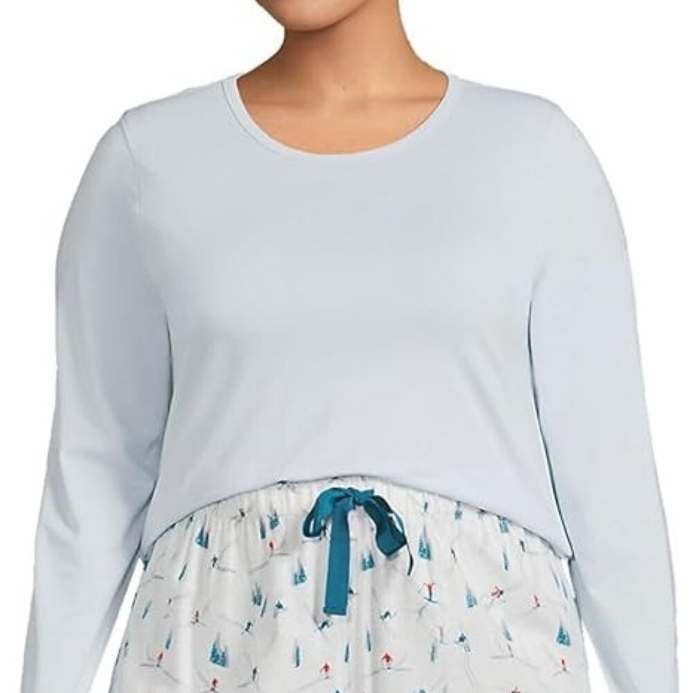 Lands' End Women's Pajama Set Knit Long Sleeve T-Shirt and Flannel Pants, NWT